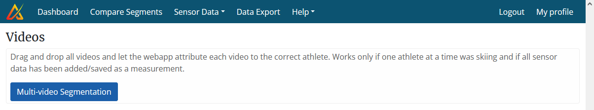 Screenshot of the alpine multi video segmentation section on the add data page.