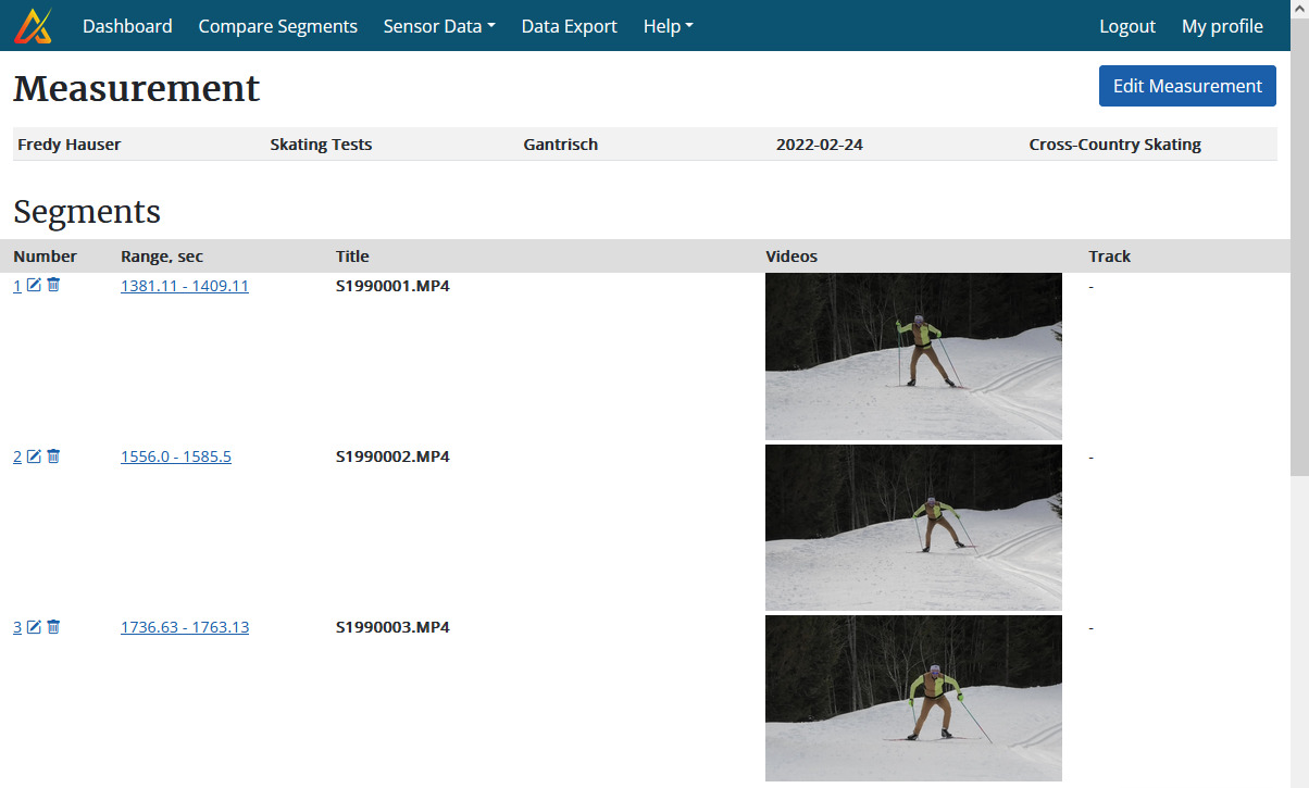 Screenshot of the top of the measurement page, showing the added videos.