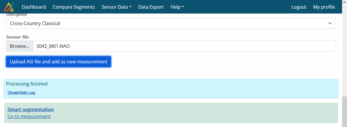 Screenshot of completed processing with the link for the smart segmentation.